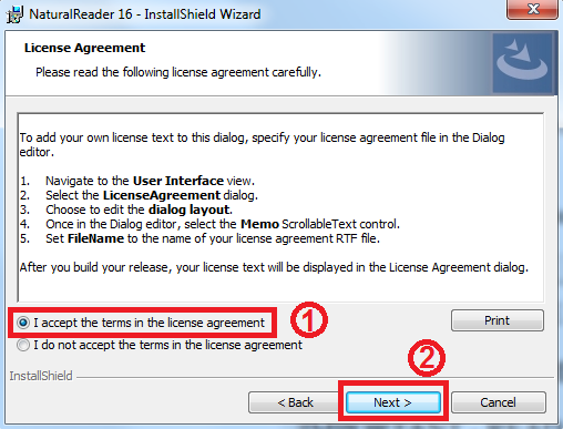 חלון התקנה מס' 3 "License Agreement". יש לסמן "I accept" וללחוץ next